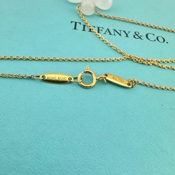 Tiffany & Co. Elsa Peretti White Jade Cross Necklace 18k Yellow Gold 16" - Picture 6 of 8